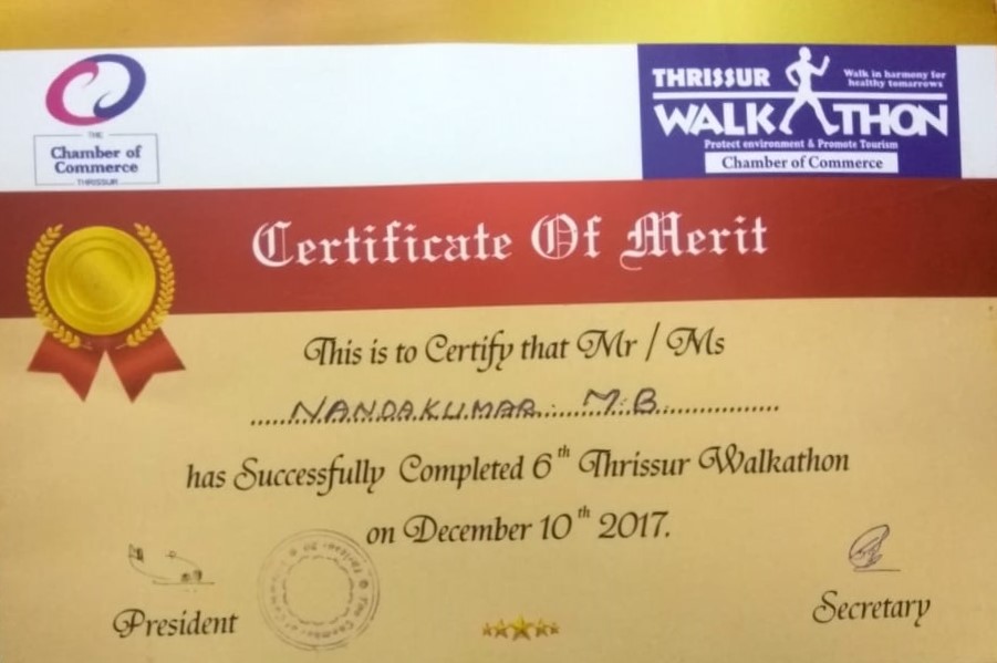 nandakumar lic financial planner thrissur walkathon-2017 achievment